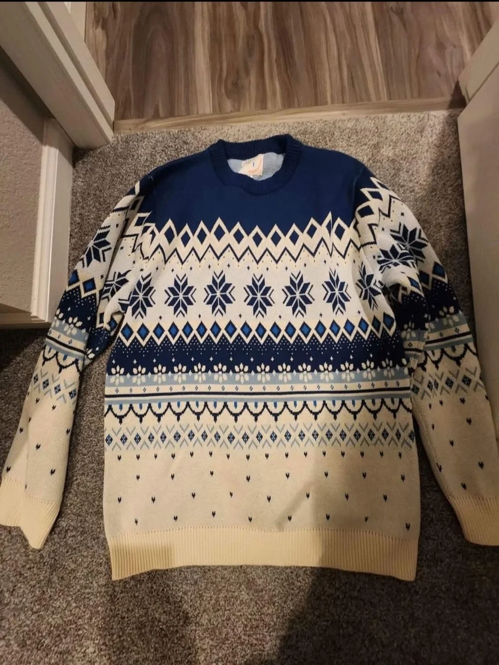 Cozy Blue & Cream Nordic Knit Dog and Human Sweater Bundle